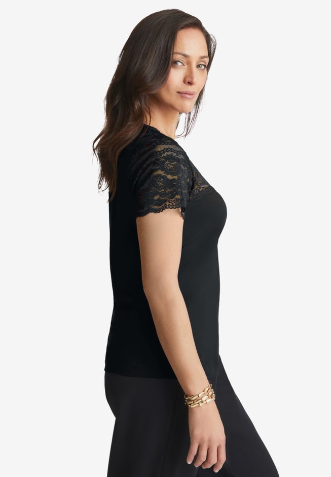 Stretch Lace Neckline Top image number 1