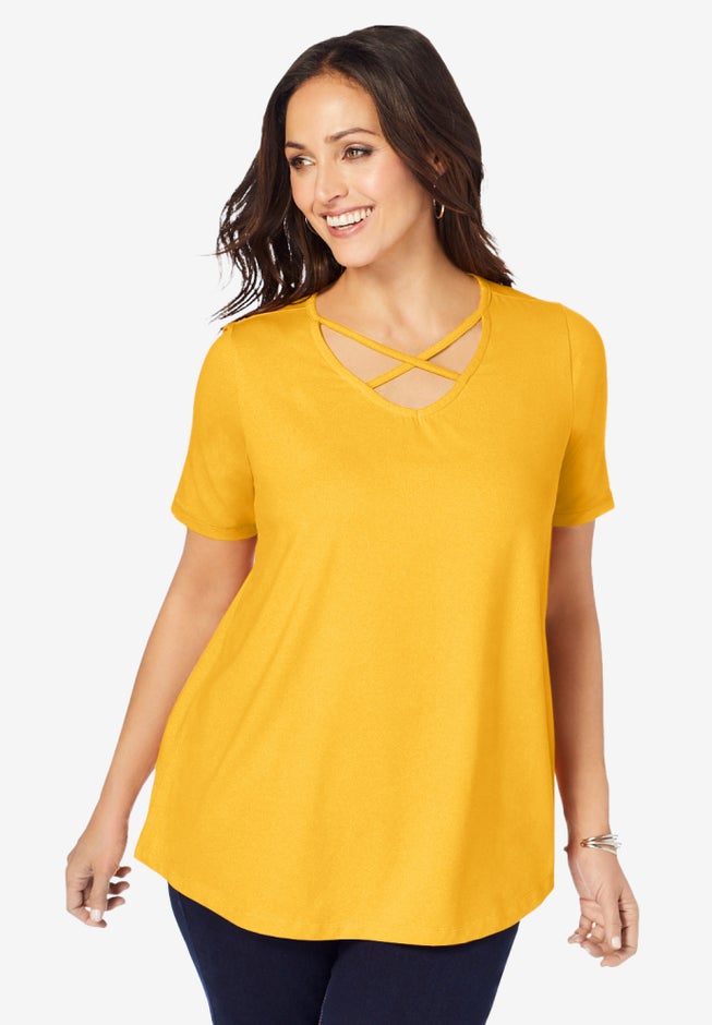 Stretch Cotton Crisscross Strap Tee image number 0