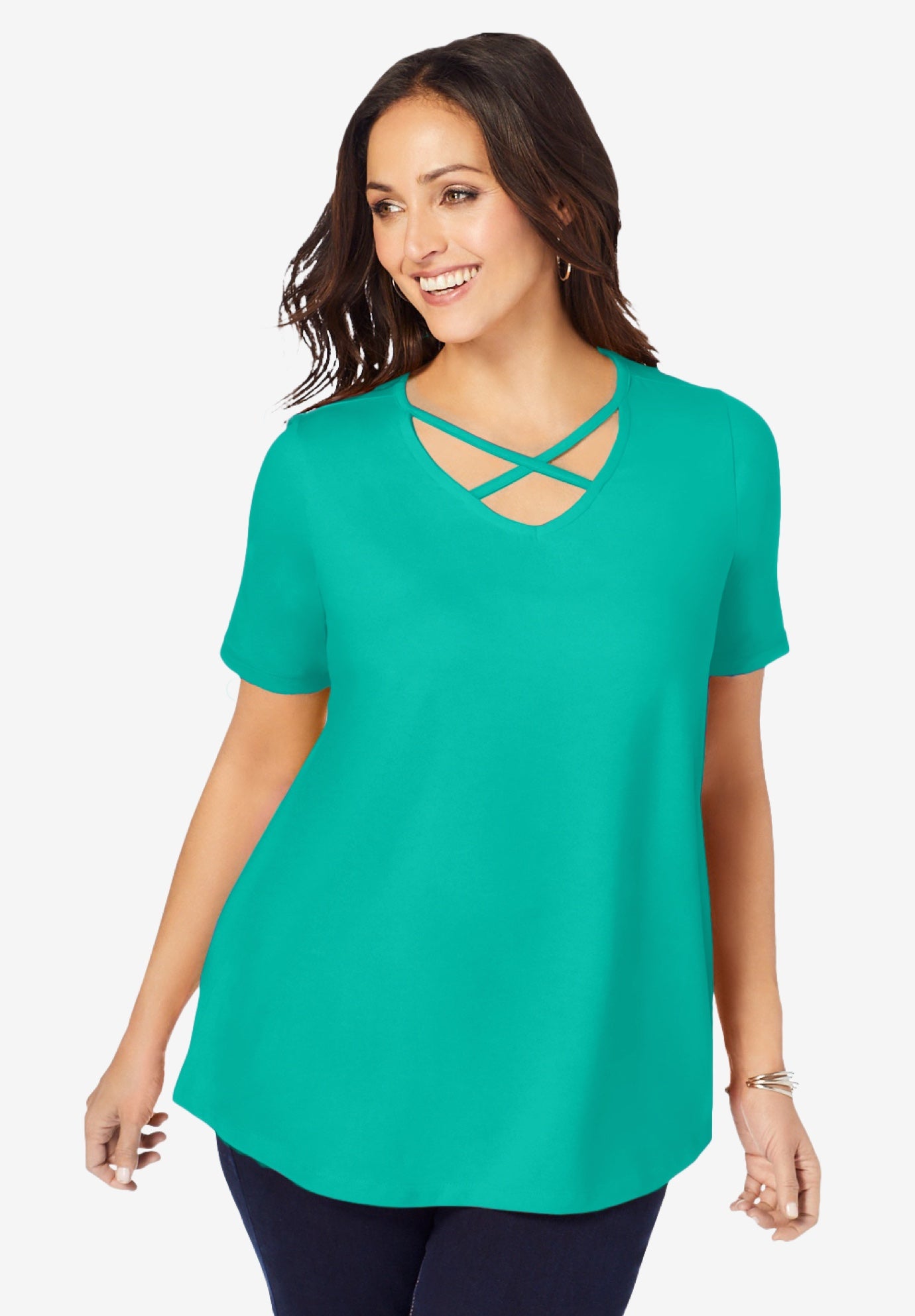 Stretch Cotton Crisscross Strap Tee image number 0
