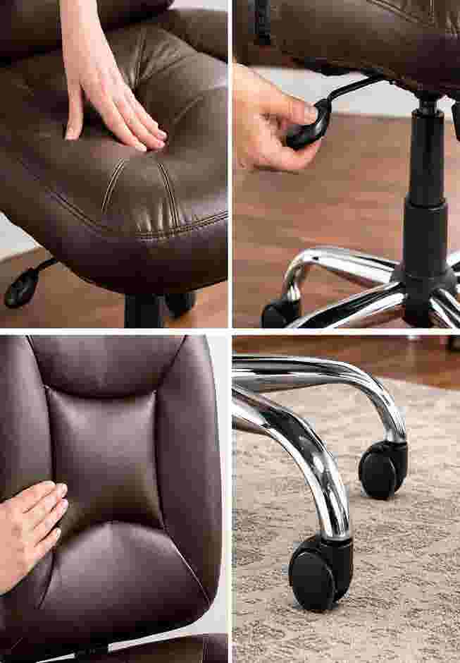 Close-up of chair seat and armrest area with hands demonstrating padding