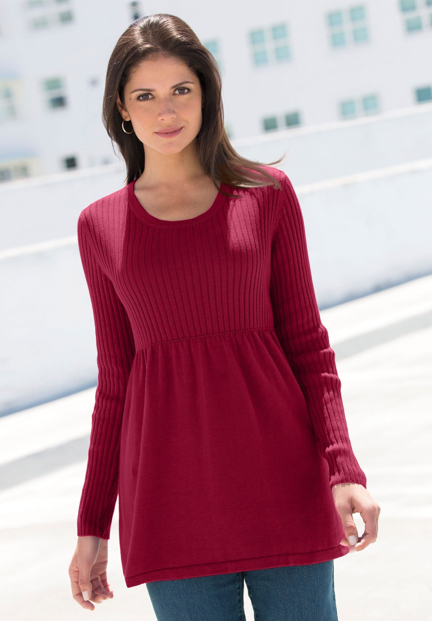 Ribbed Baby Doll Tunic Sweater image number 0