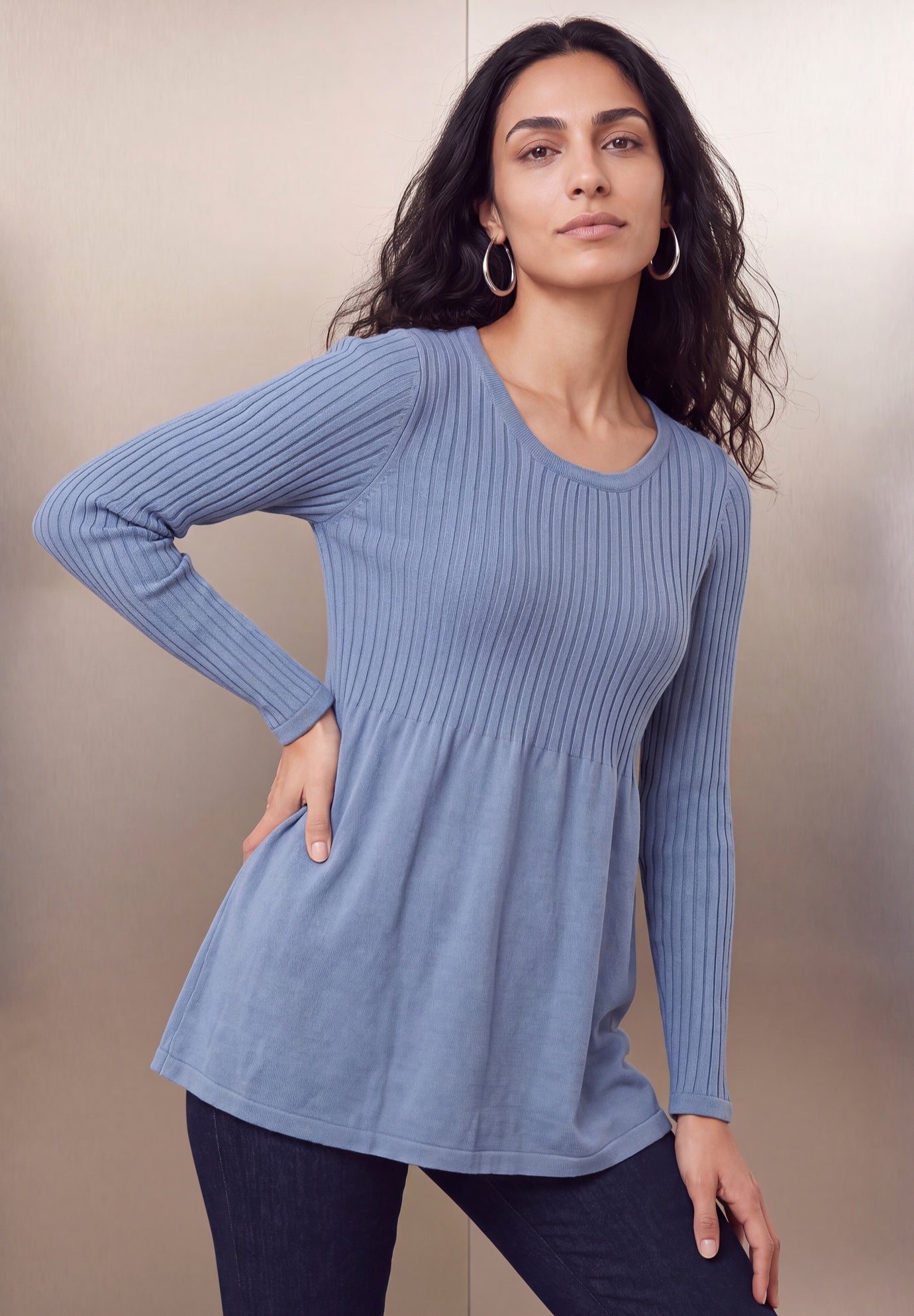 Ribbed Baby Doll Tunic Sweater image number 0
