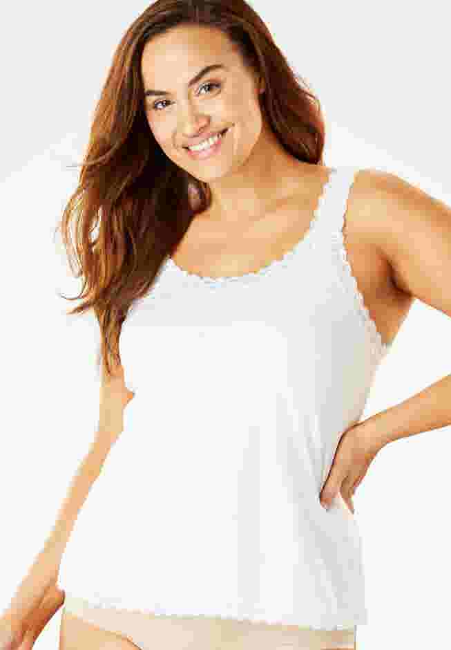 Lace-Trimmed Stretch Cotton Camisole  image number 0