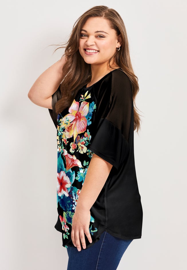 Mixed Media Floral Print Top image number 2
