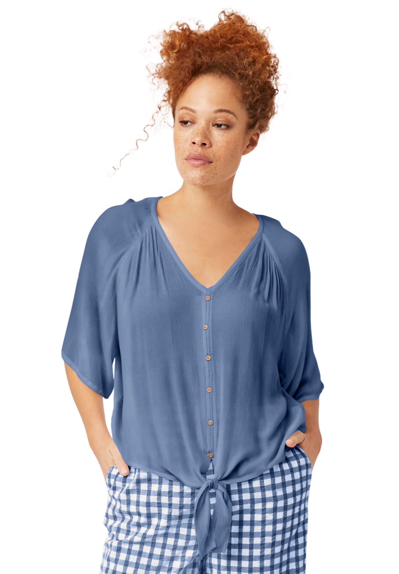 Crinkle Tie-Front Blouse image number 0