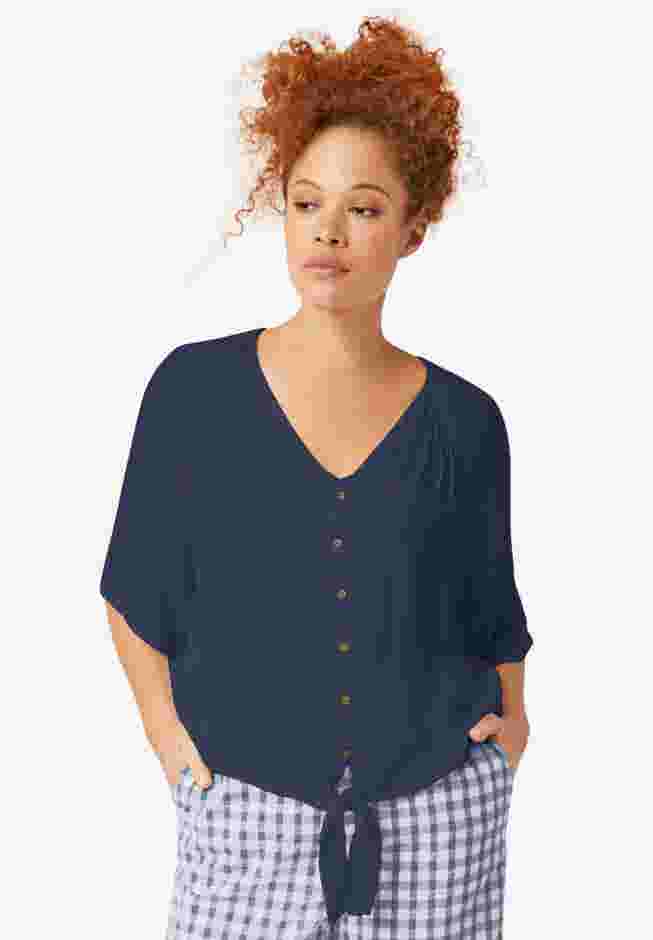Crinkle Tie-Front Blouse image number 0