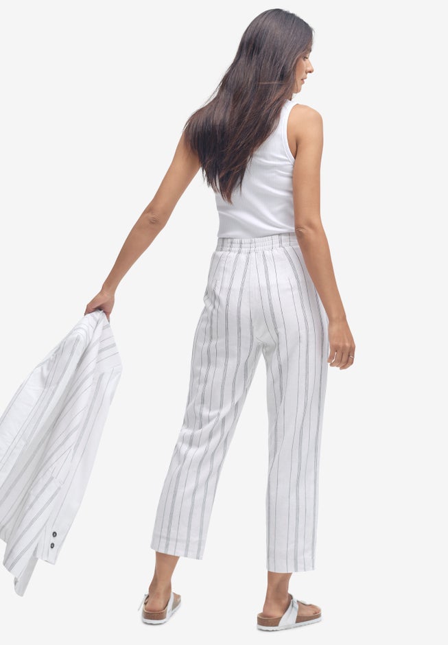 Straight Leg Cropped Linen-Blend Trousers image number 1