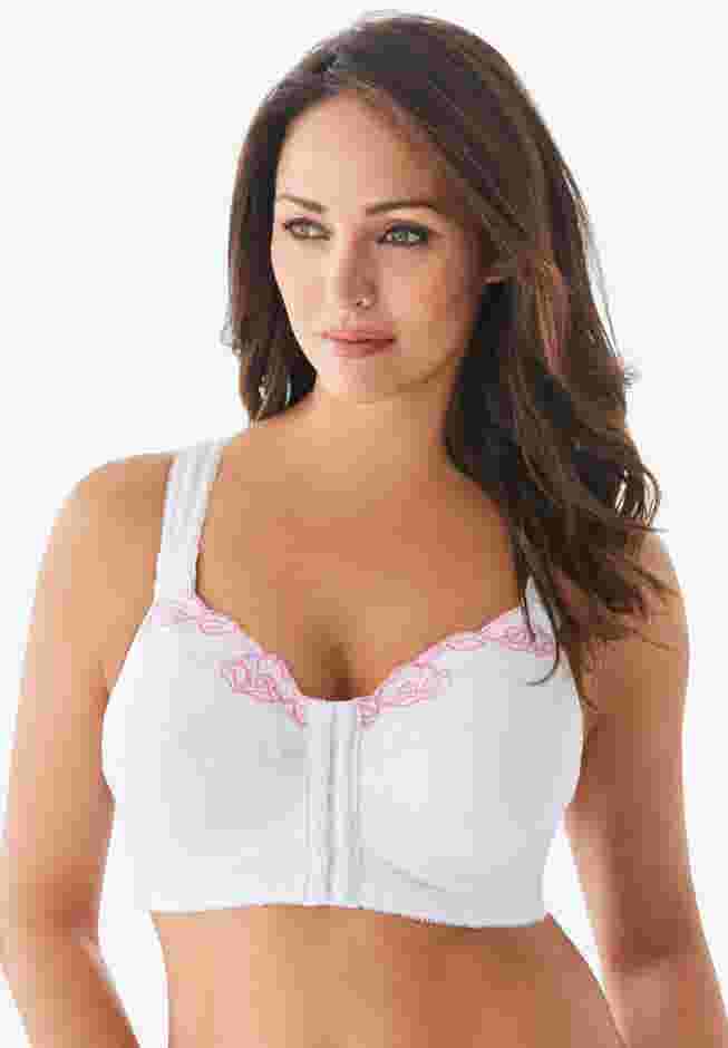Front-Close Embroidered Wireless Posture Bra image number 0
