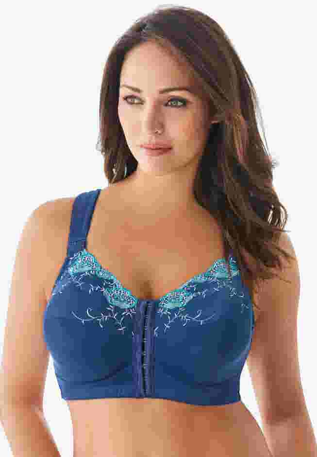 Front-Close Embroidered Wireless Posture Bra image number 3
