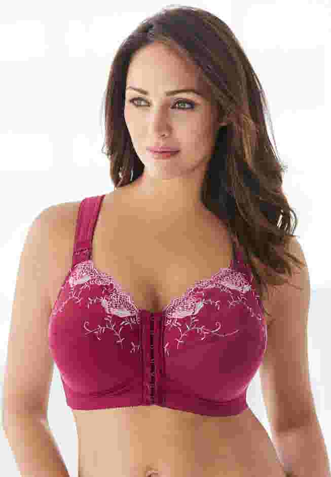 Front-Close Embroidered Wireless Posture Bra image number 4