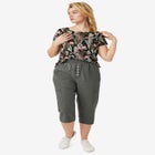 Ribbed Elastic Waist Linen-Blend Capris image number null