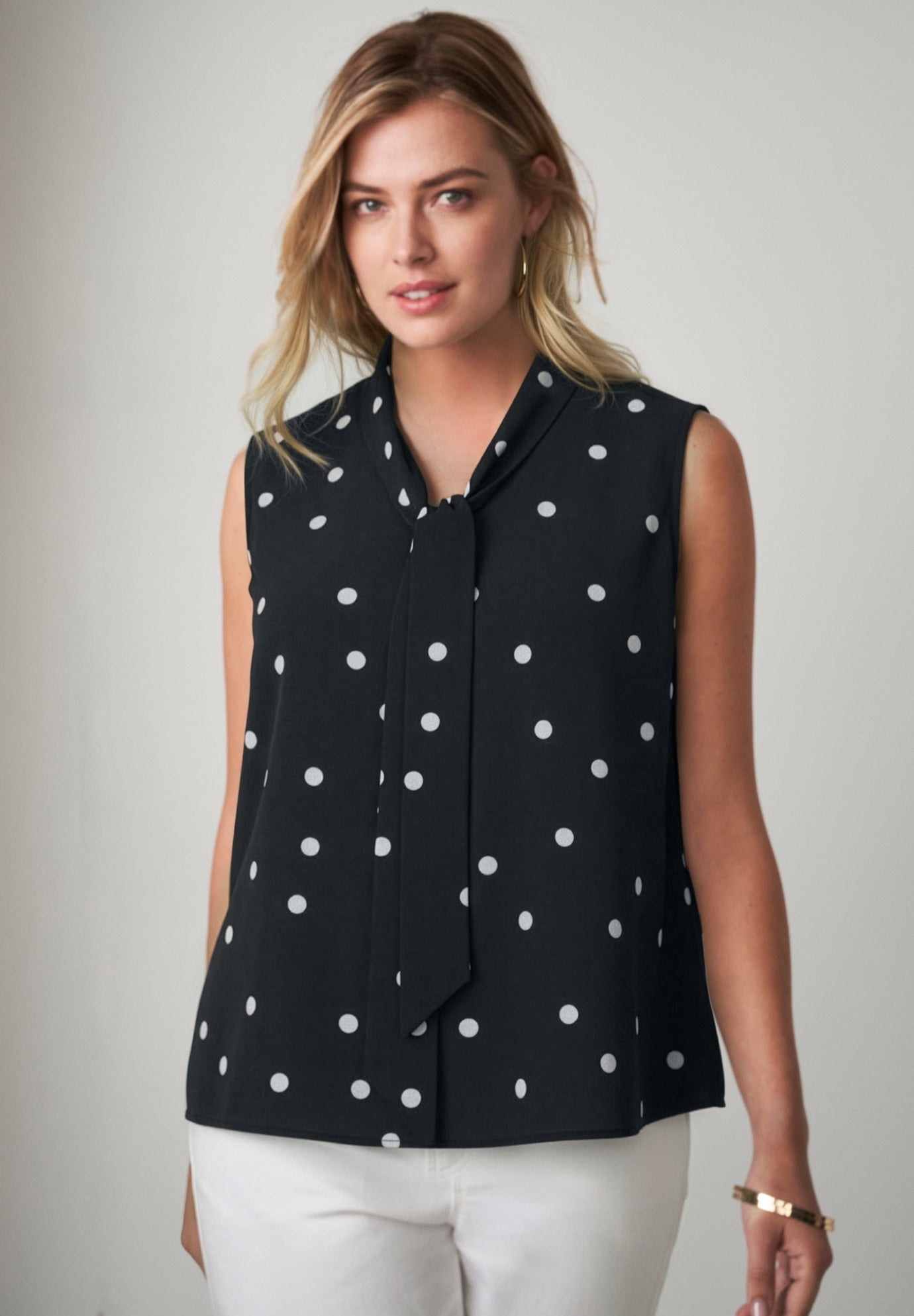 Uptown Sleeveless Tie-Neck Blouse image number 0