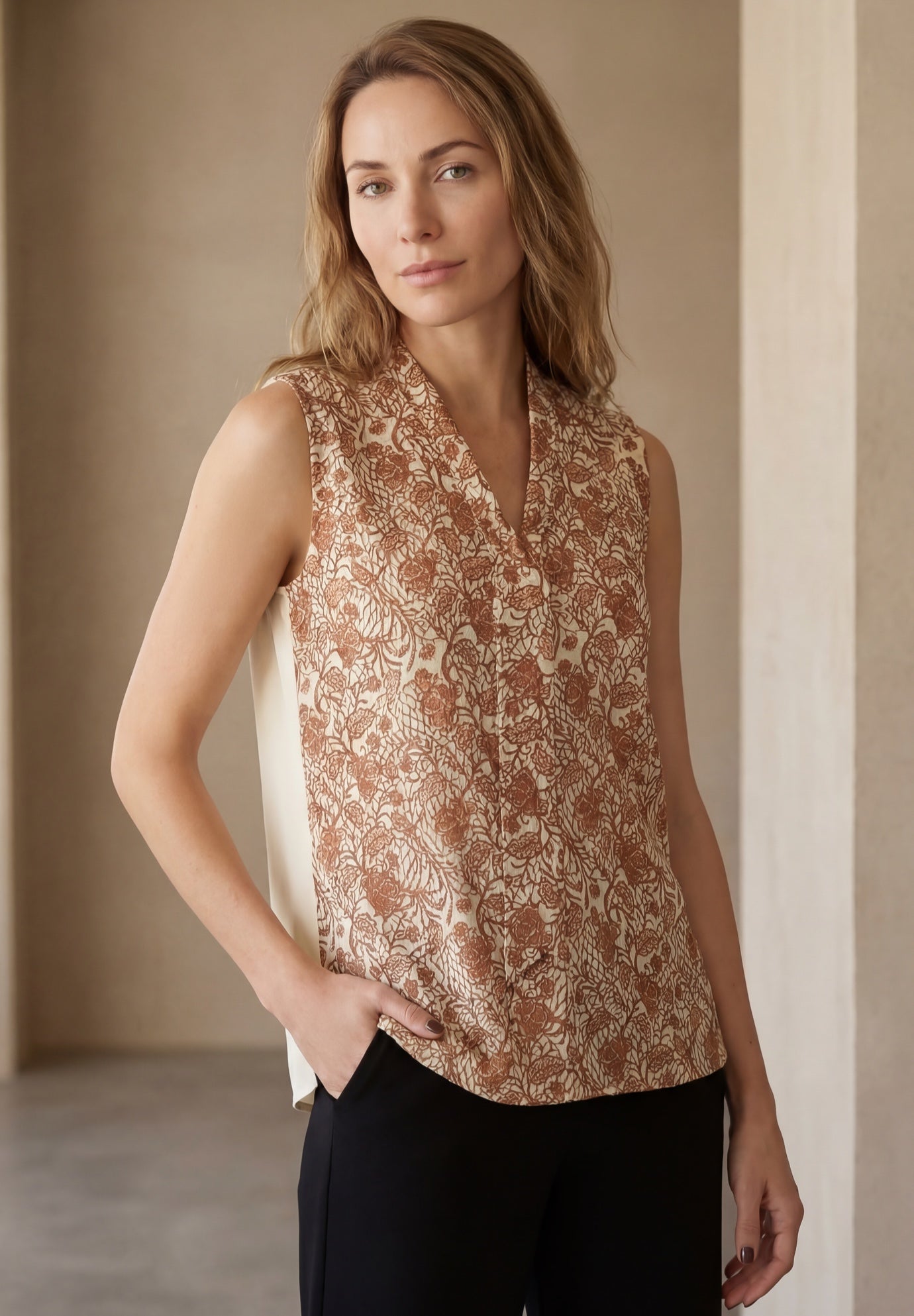 Uptown Sleeveless Tie-Neck Blouse image number 0