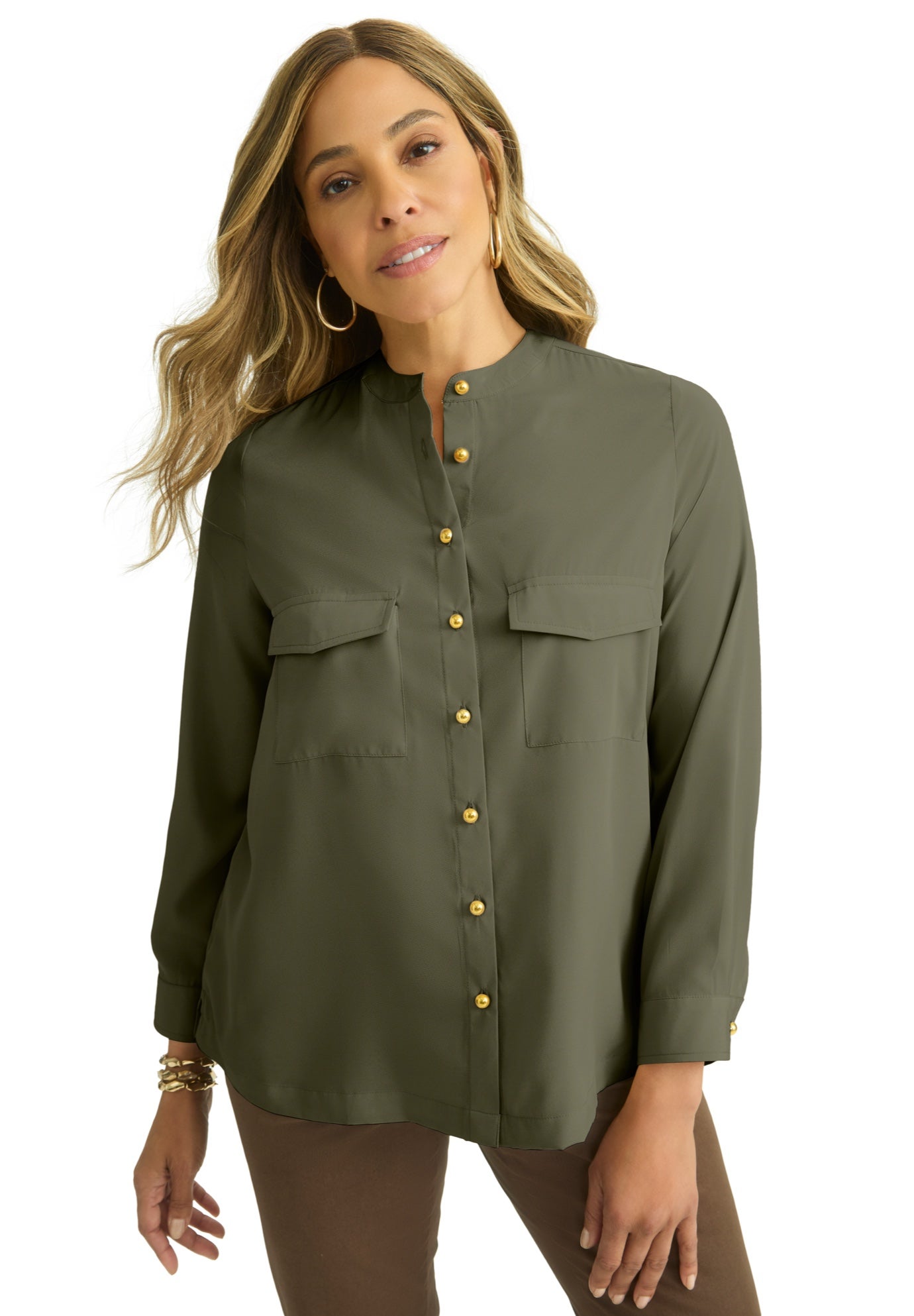 Button-Front Chest Pocket Blouse image number 0