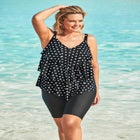 Longer-Length Tiered-Ruffle Tankini Top image number null