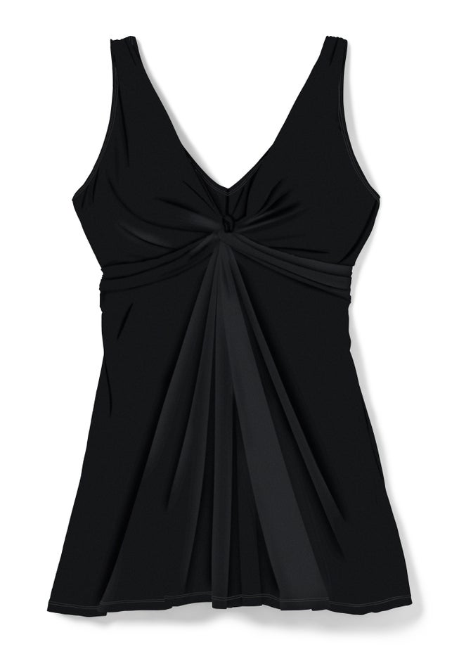 Twist-Front V-Neck Tummy Control A-Line Swim Dress image number 3