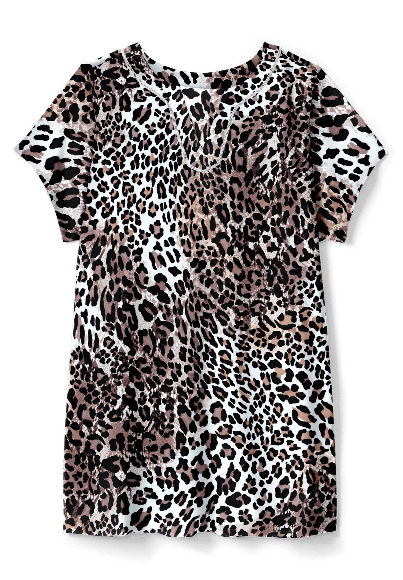Longer-Length Notch-Neck Short-Sleeve Swim Tunic image number 1