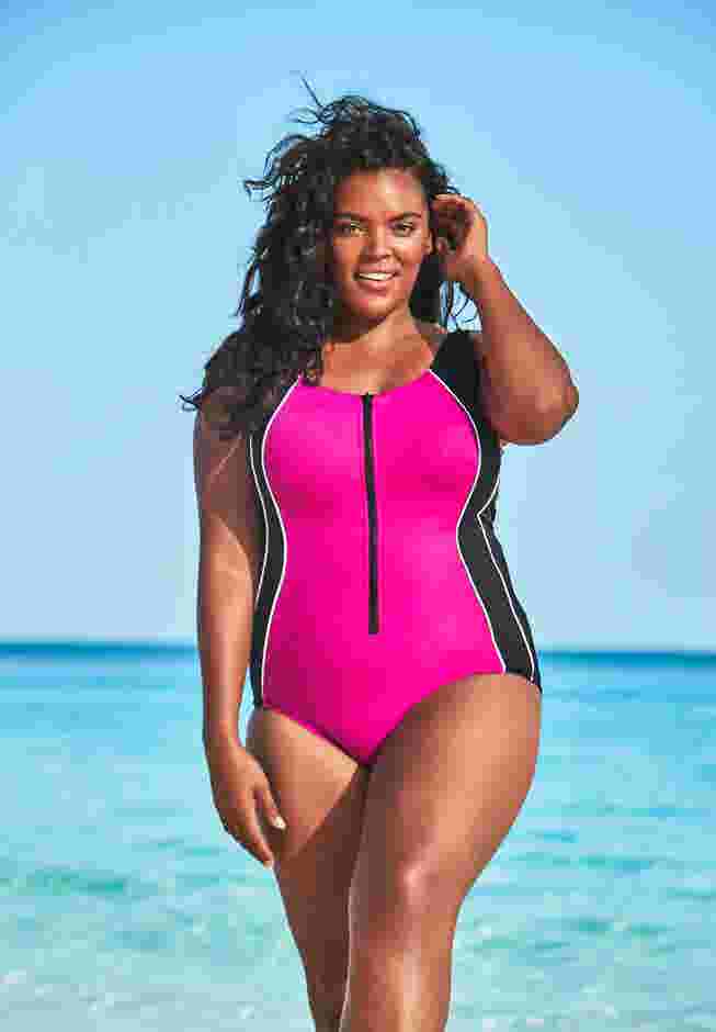 Zip-Front One-Piece with Tummy Control image number 0