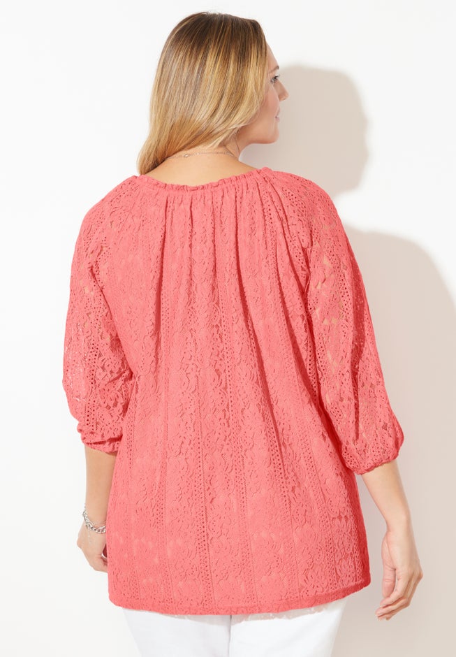Stretch Lace Peasant Blouse image number 1