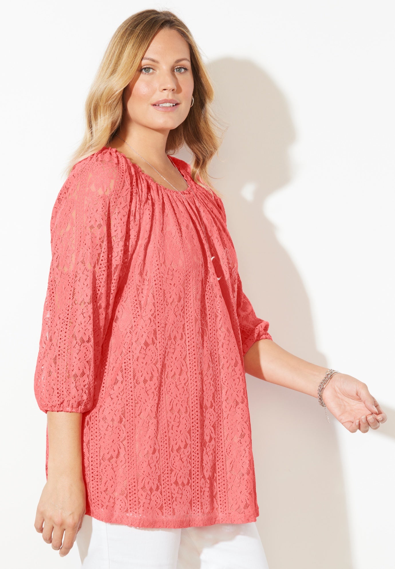 Stretch Lace Peasant Blouse image number 2