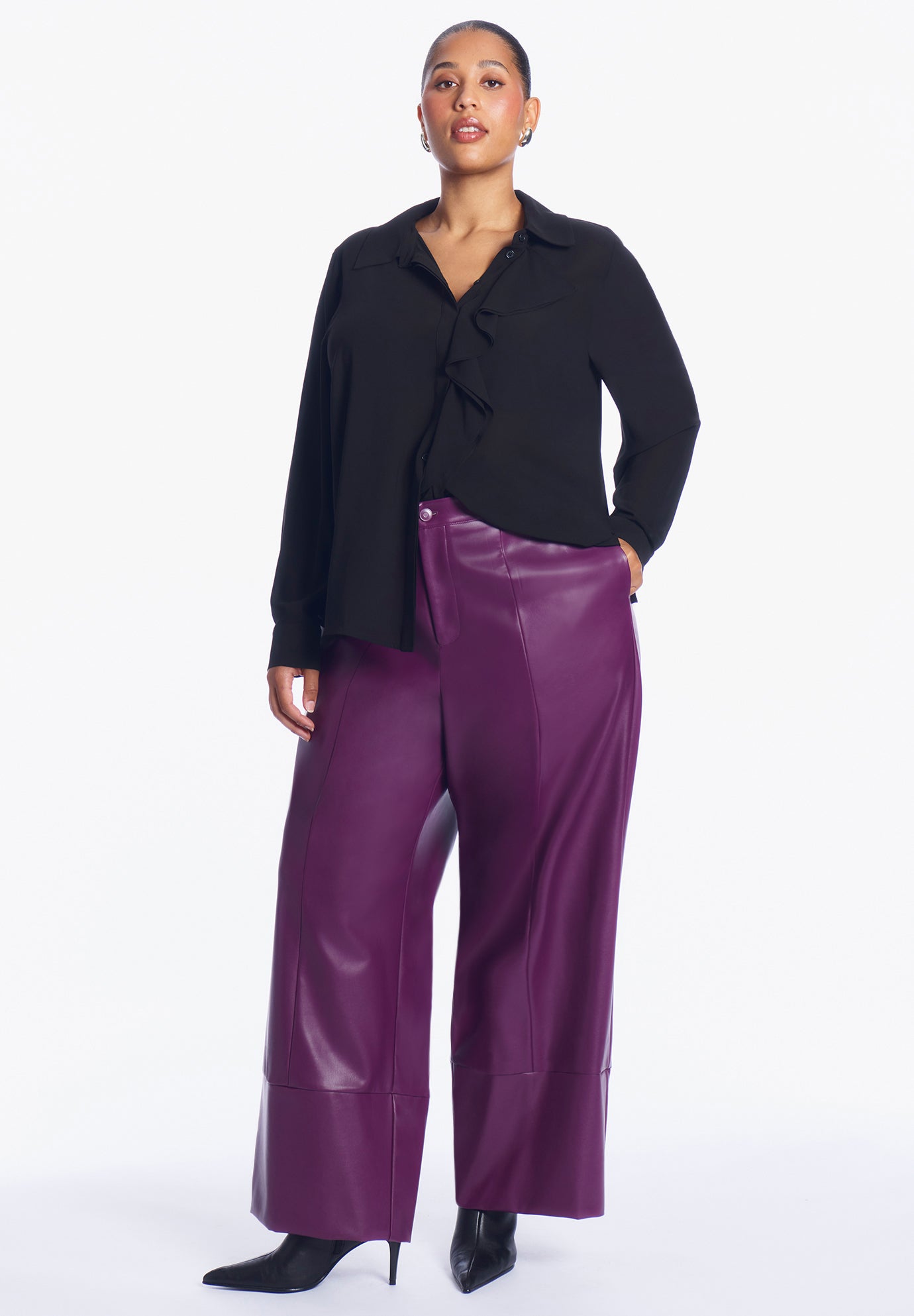 Cuffed Faux Leather Pants image number 0