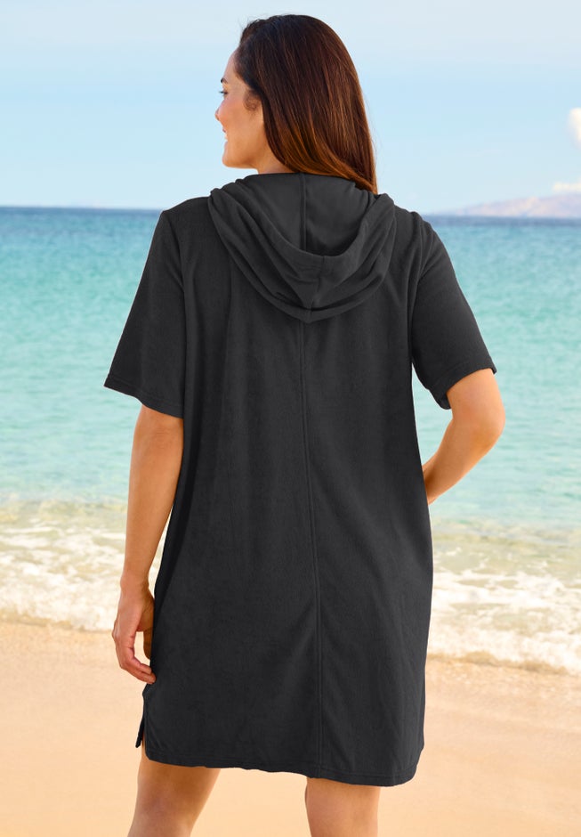Terry Longer-Length Hooded Zip-Front Swim Cover-Up image number 2