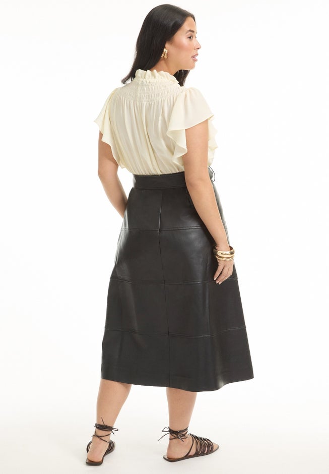 Paneled Faux Leather Midi Skirt image number 1