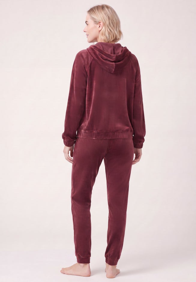 Stretch Velour Zip Front Long Sleeve Jacket With Hood image number 1