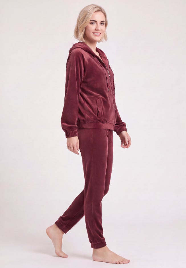 Stretch Velour Zip Front Long Sleeve Jacket With Hood image number 2