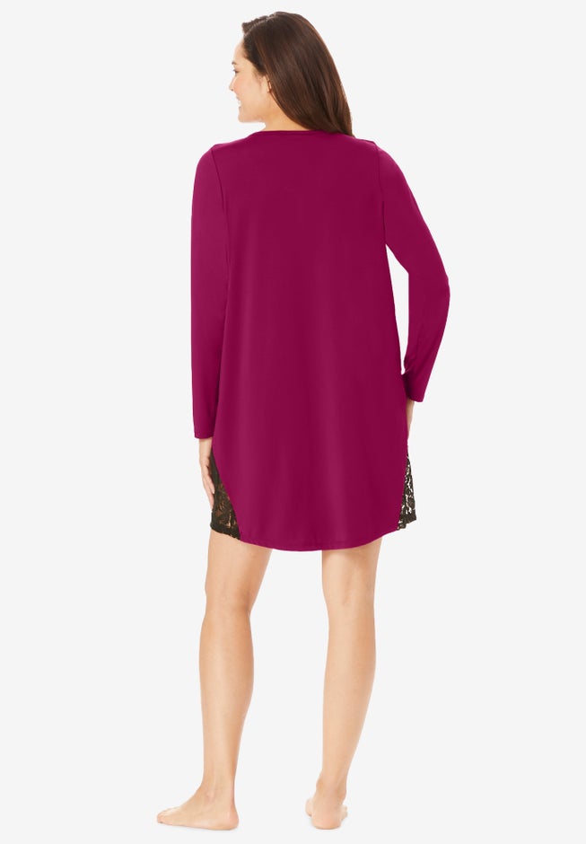 Henley Sleepshirt with Lace Detail image number 1