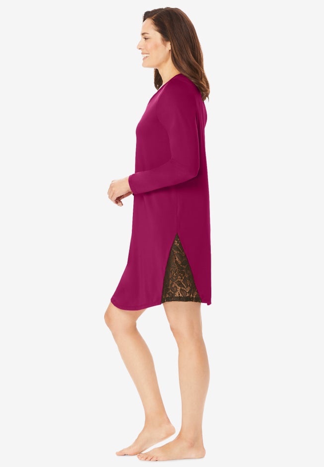 Henley Sleepshirt with Lace Detail image number 2