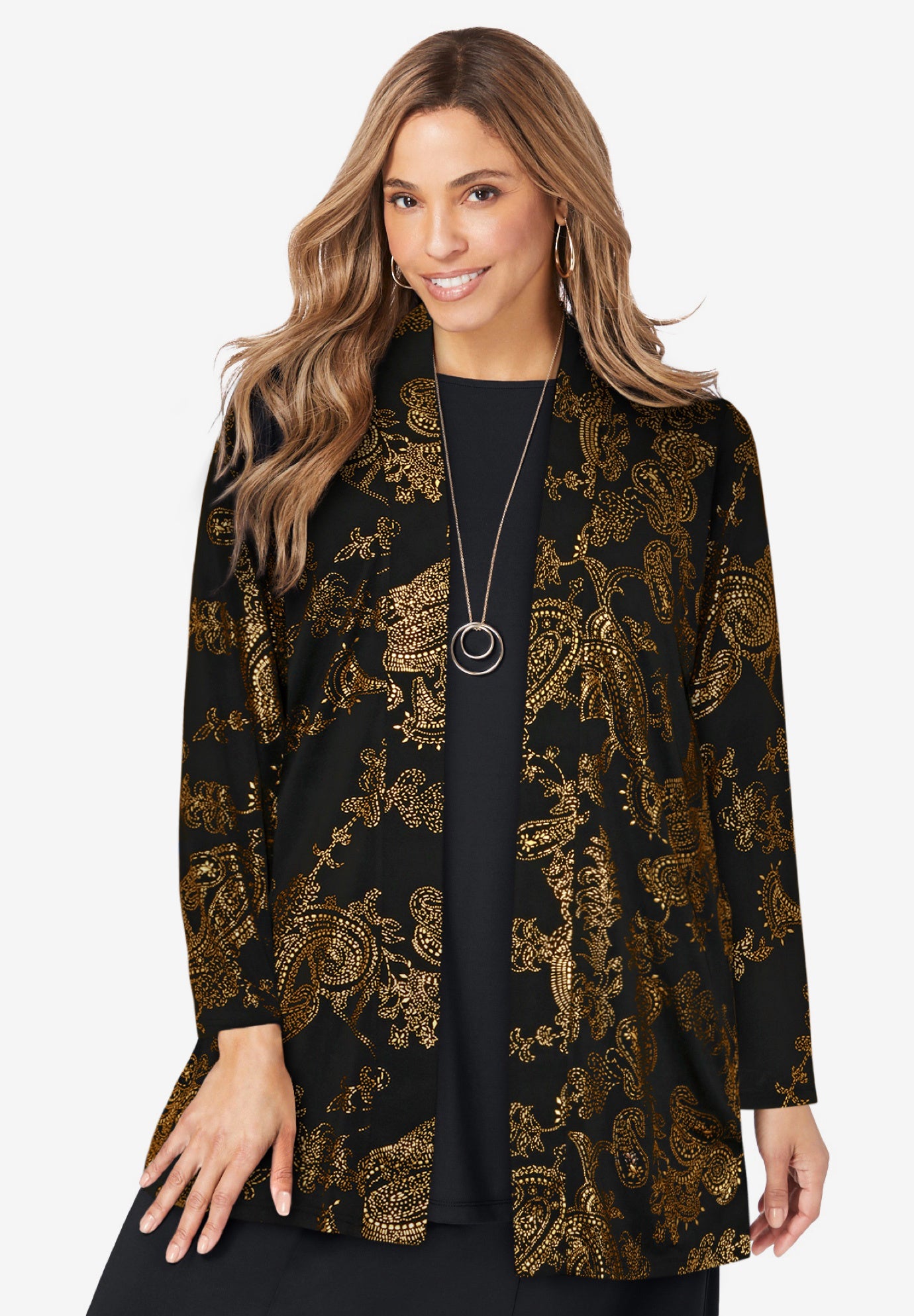 Stretch Knit Open Front Knit Topper image number 0