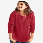 Stretch Scoop Neck Curved Hem With Buttons Pullover Sweater image number 0