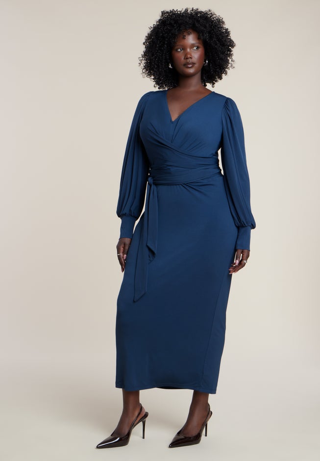 Cross-Front Belted Knit Midi Dress image number 2