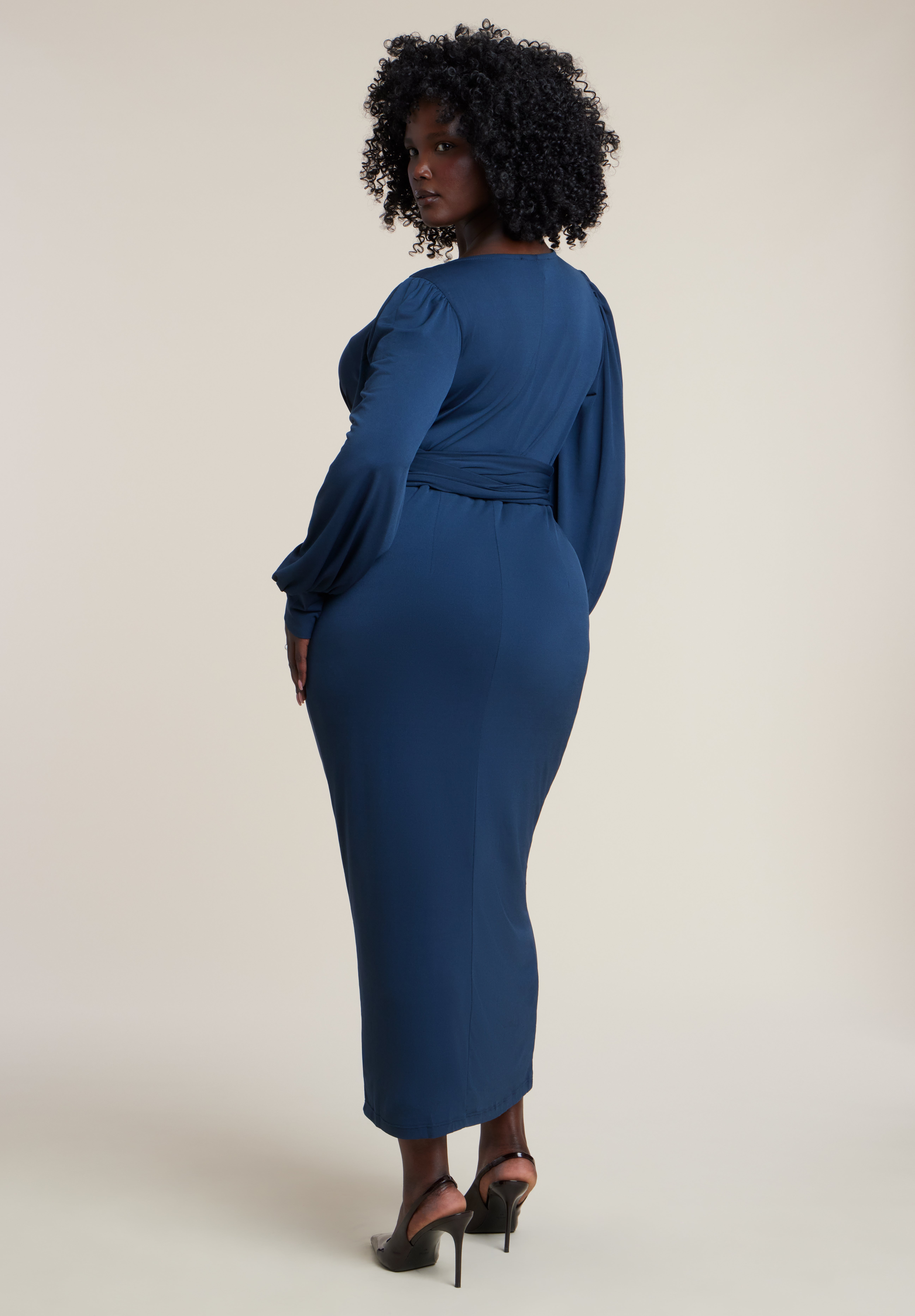Cross-Front Belted Knit Midi Dress image number 1