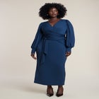 Cross-Front Belted Knit Midi Dress image number 0