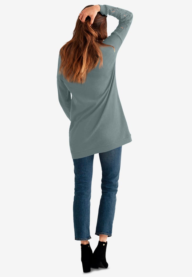 French Terry Lace Trim Sweatshirt Tunic image number 1