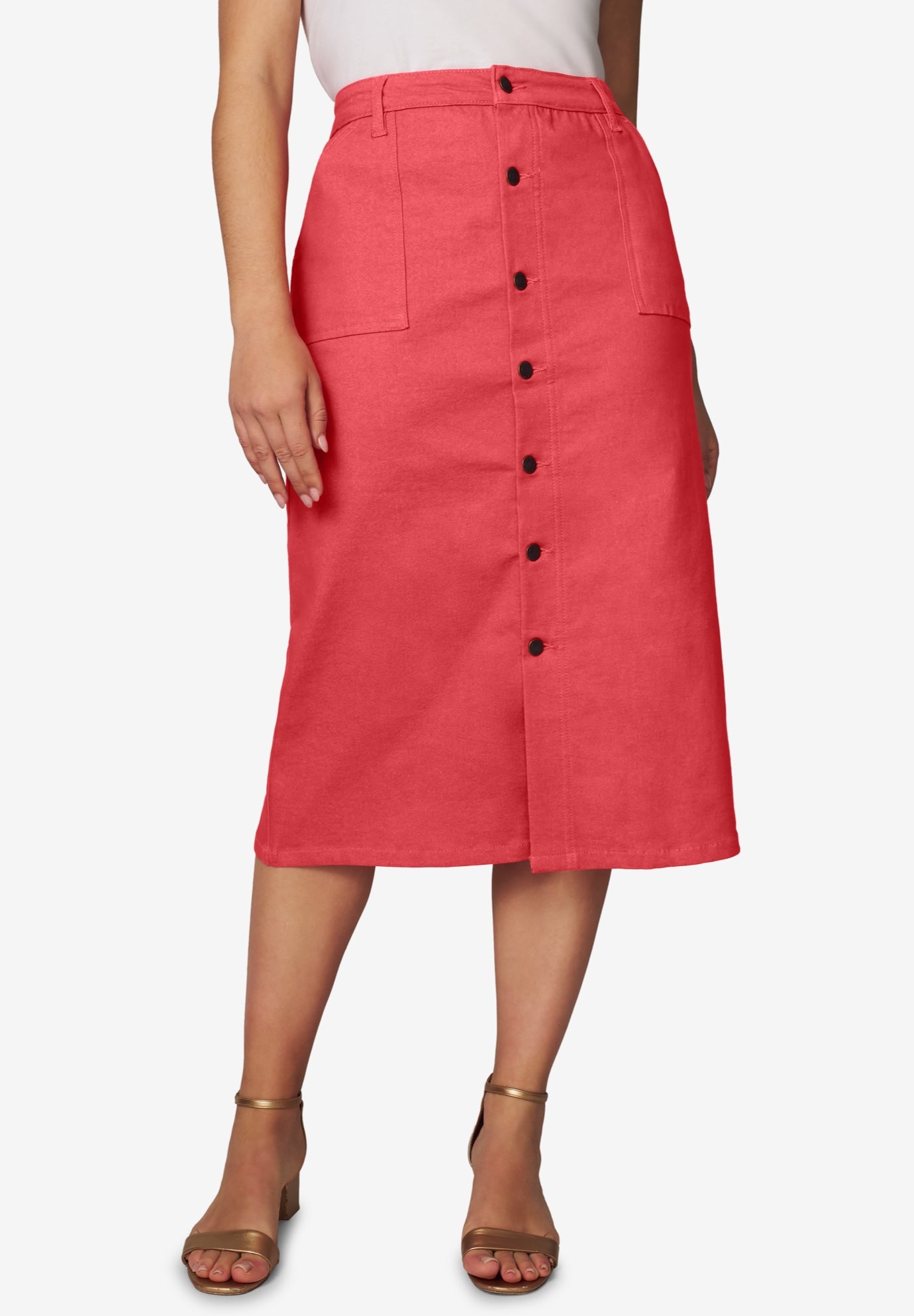 True Fit Button-Front Midi Skirt image number 0