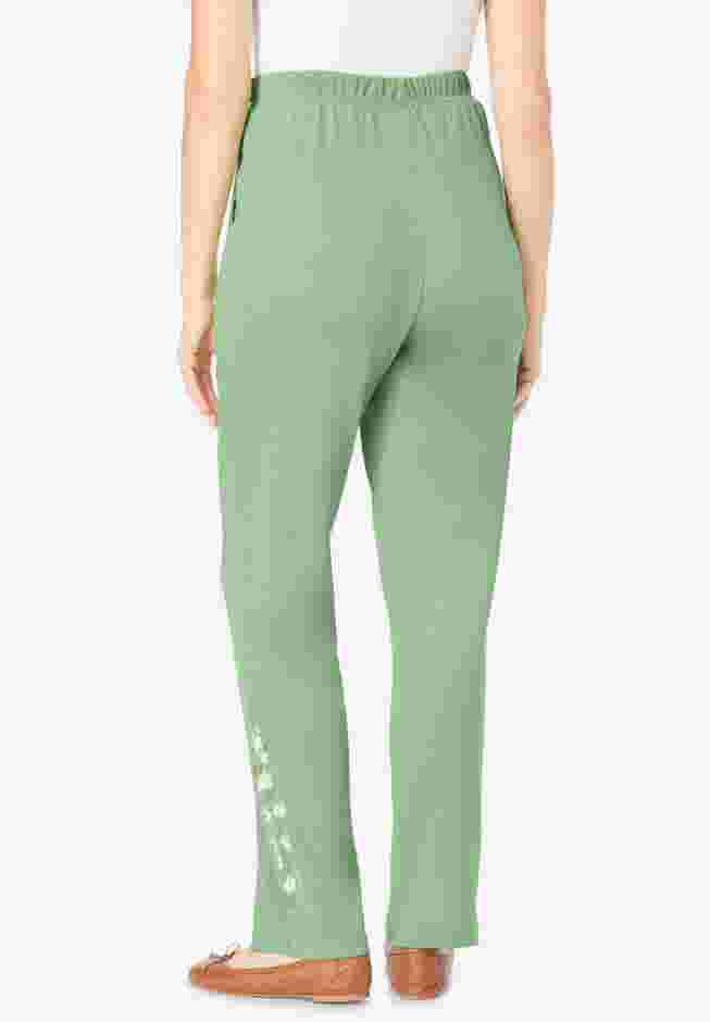 Women’s Plus-Size 7-Day Knit Embroidered Straight-Leg Pull-On Pants image number 1