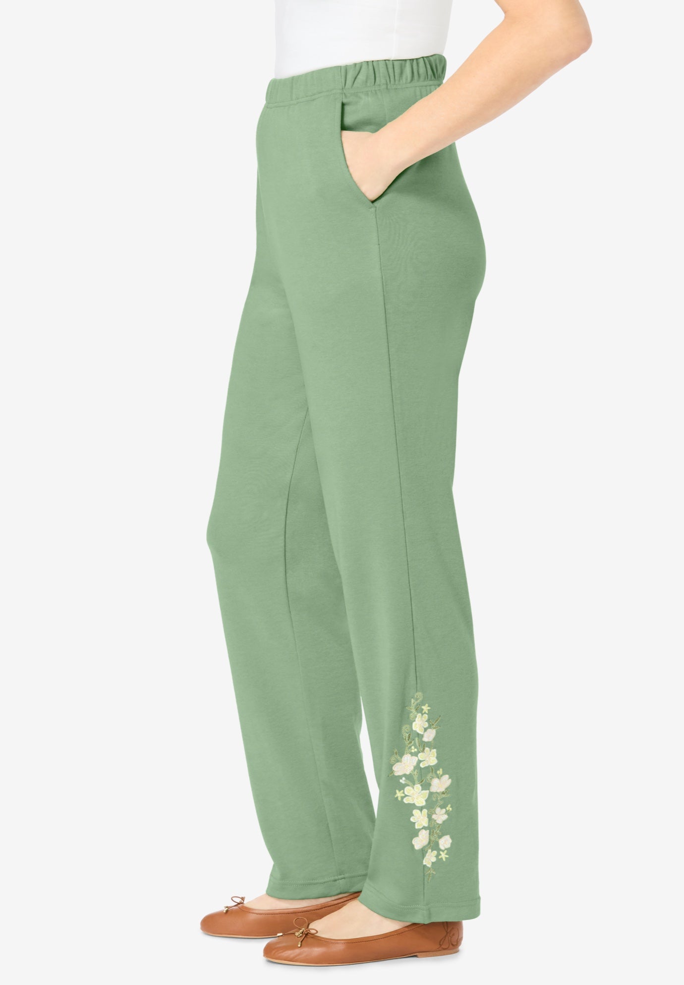 7-Day Knit Embroidered Straight-Leg Pull-On Pants image number 2