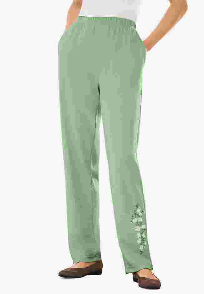 Women’s Plus-Size 7-Day Knit Embroidered Straight-Leg Pull-On Pants image number 0