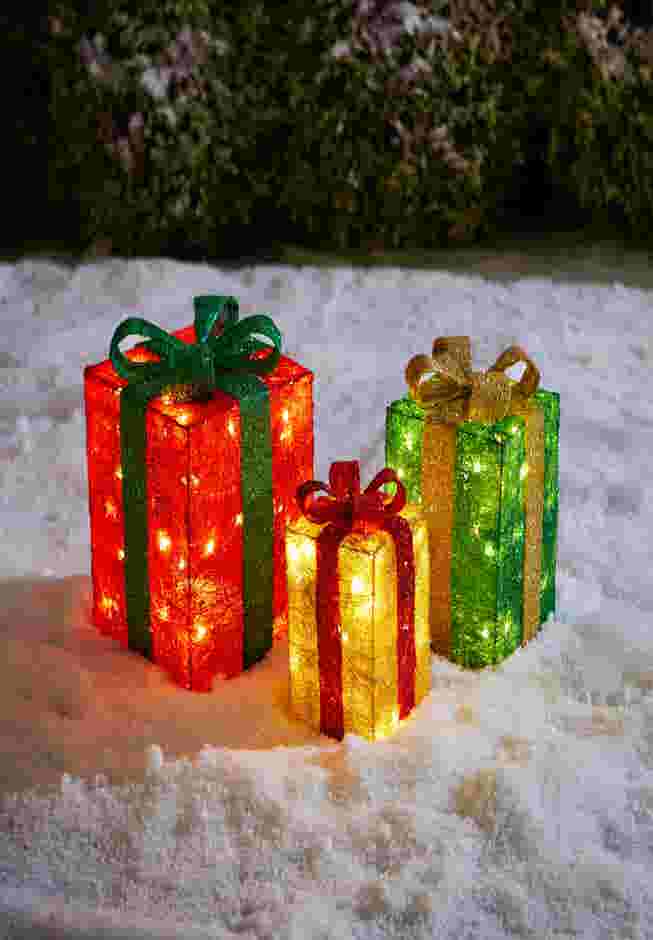 Pre-Lit Gift Boxes, Set of 3 image number 0