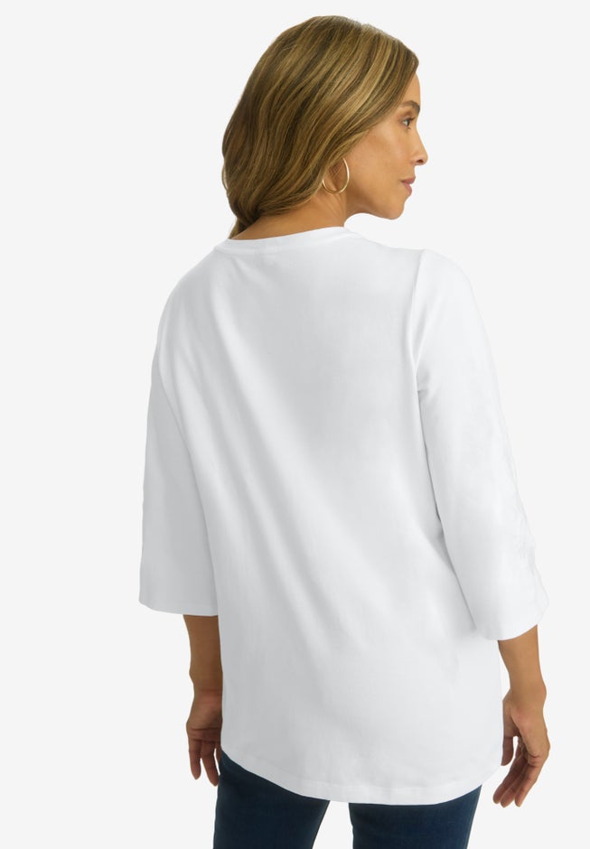 Stretch Floral Embroidered Tee image number 1