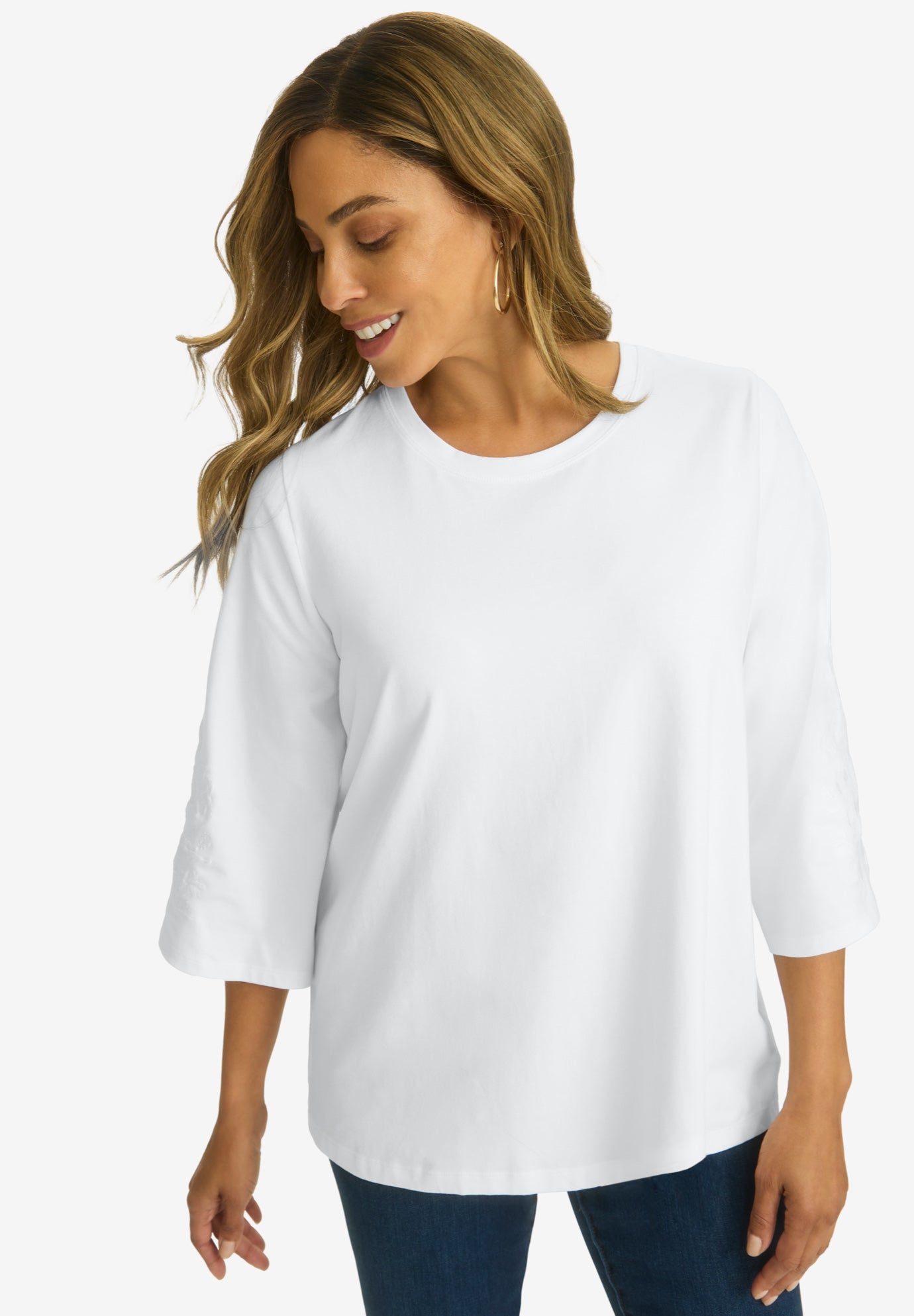 Stretch Floral Embroidered Tee image number 0