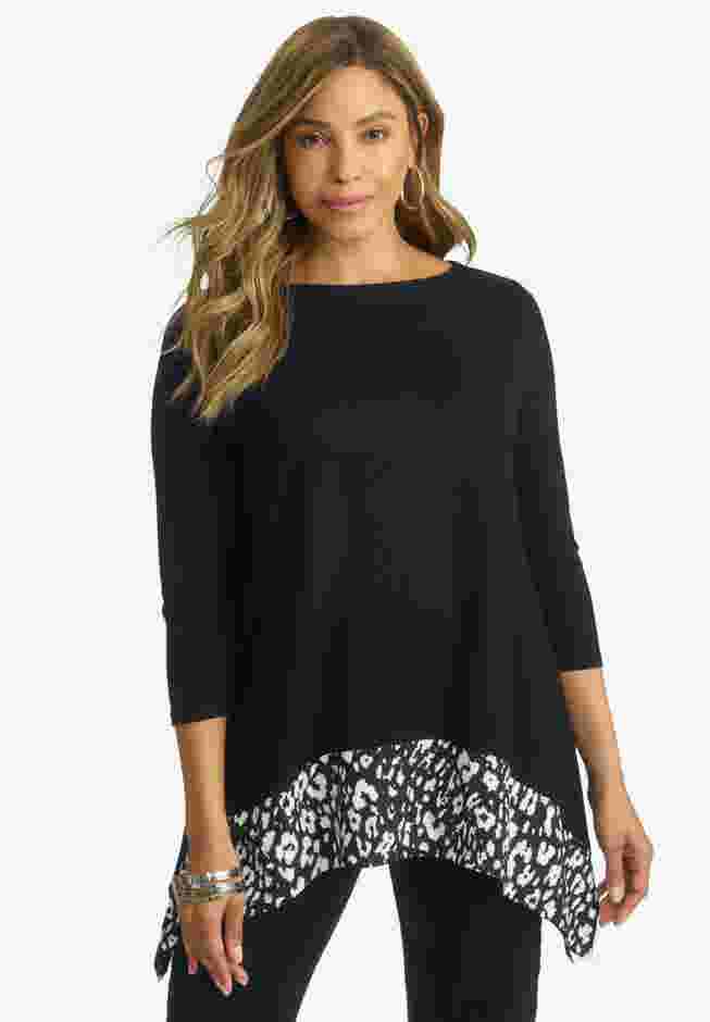 Stretch Sharkbite Tunic With Contrast Hem image number 0
