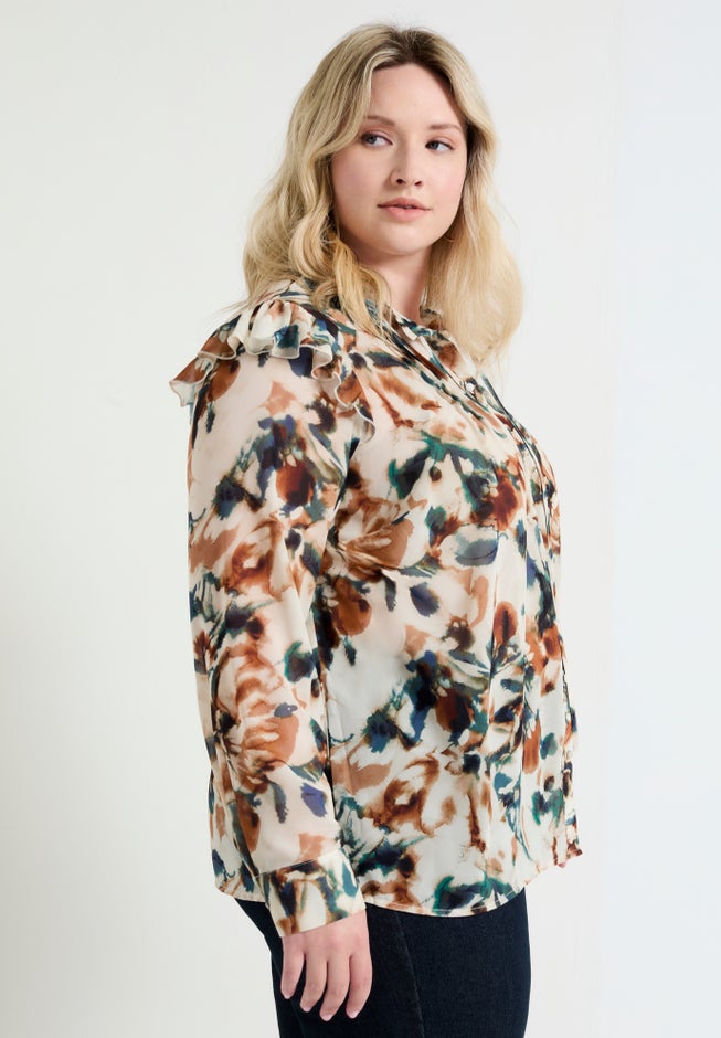 Ruffle Button-Down Blouse image number null
