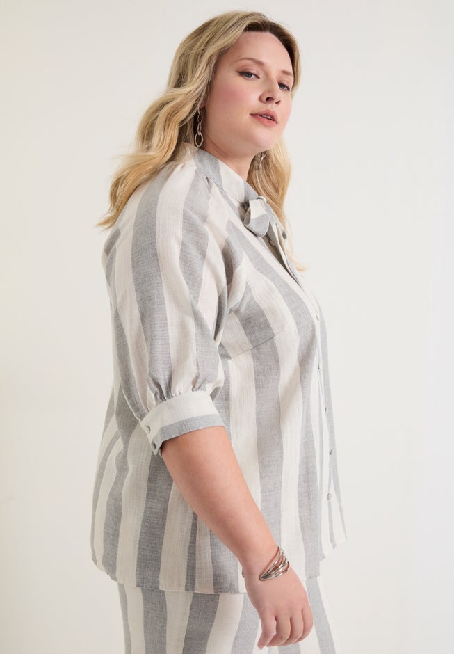 Tie-Neck Button-Down Blouse image number 1