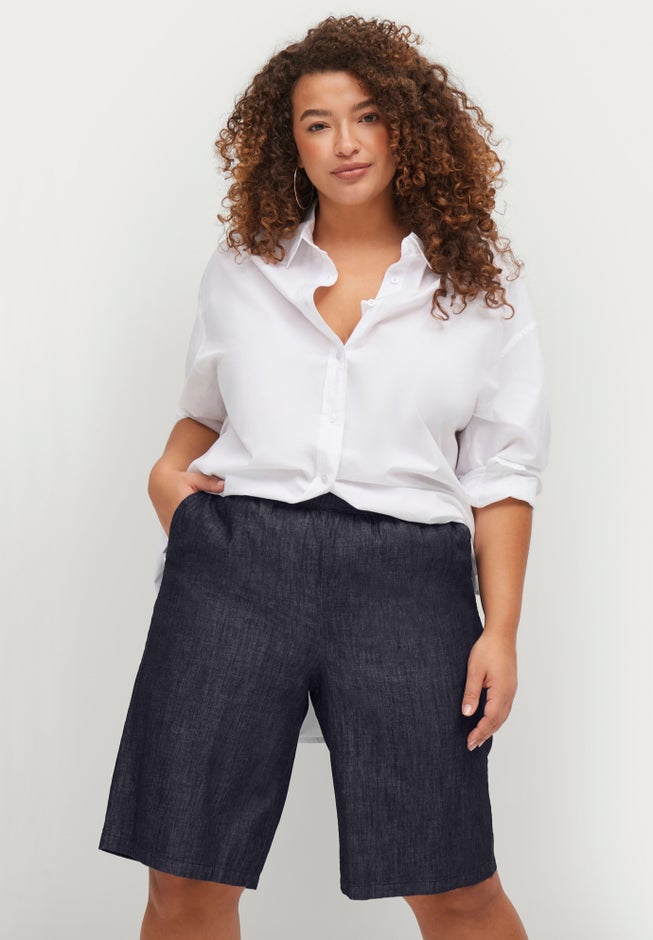 Elastic High-Waist Pull-On Denim Shorts image number 2