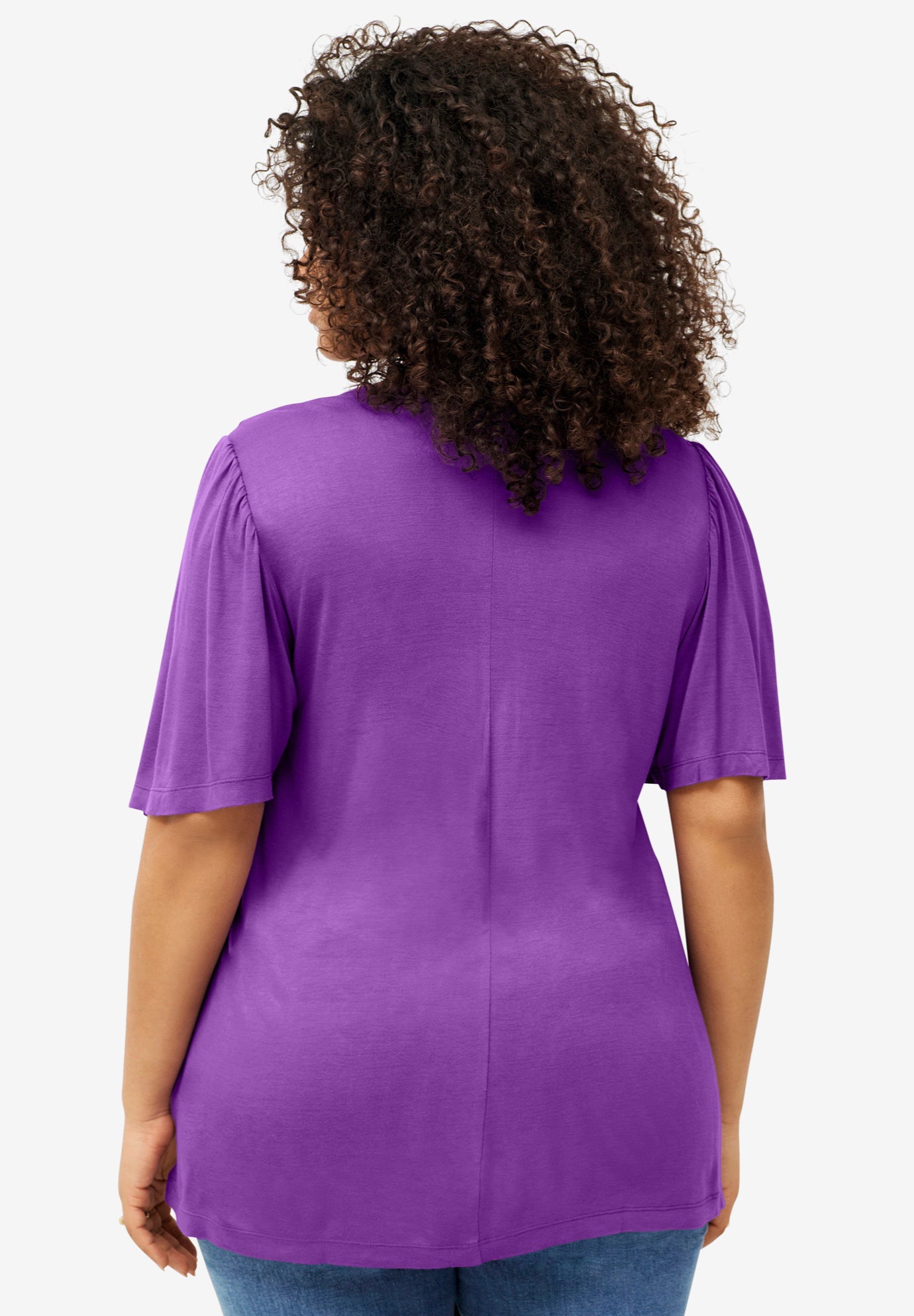 Stretch Knit V-neck Ruffle Front Tunic image number 1