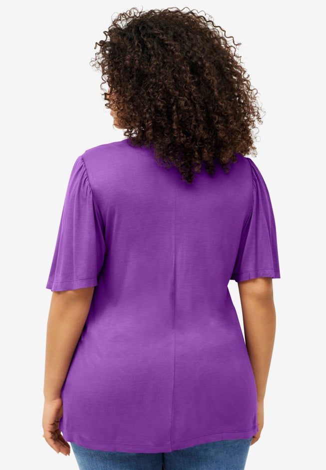 Stretch Knit V-neck Ruffle Front Tunic image number 1
